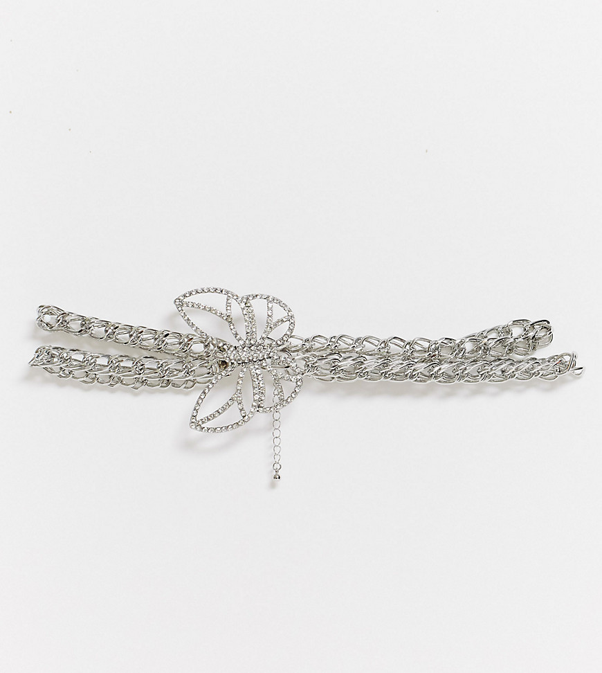 ASOS DESIGN Curve – Silverfärgat halsband med pansarkedja och strassfjäril-Guld