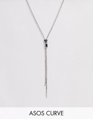 ASOS DESIGN Curve – Silverfärgat halsband med strass och blixtlåsdesign