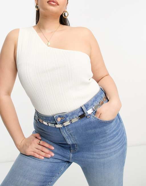 ASOS DESIGN Curve – Silverfärgat skärp med rektangulära kedjelänkar