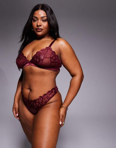 ASOS DESIGN Curve - Simone - Completo intimo premium bordeaux gioiello con profili in raso e ricami raffinati - view 1