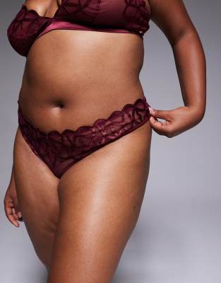 Asos Curve Asos Design Curve Simone Premium Fine Embroidery Classic Thong With Satin Binding In Red
