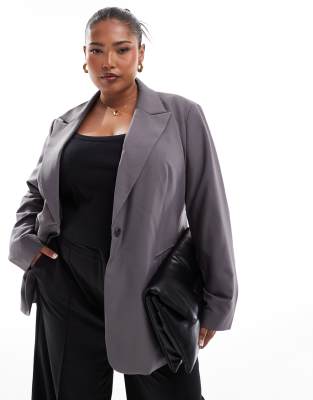 Asos Curve Asos Design Curve Single Breasted Blazer In Gray