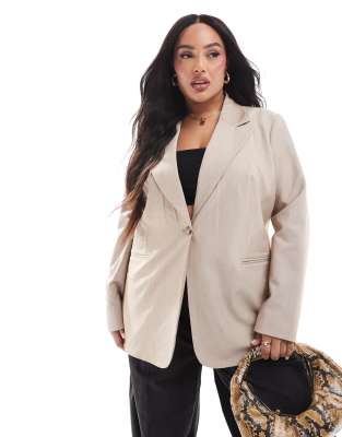 Curve single breasted blazer in stone-Neutral