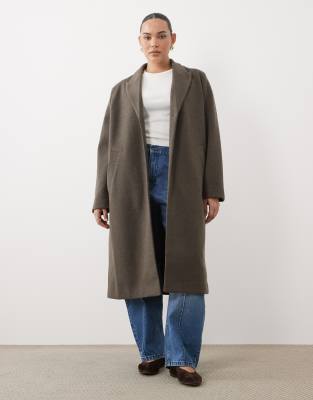 Asos Curve Asos Design Curve Single Breasted Chuck On Overcoat In Brown