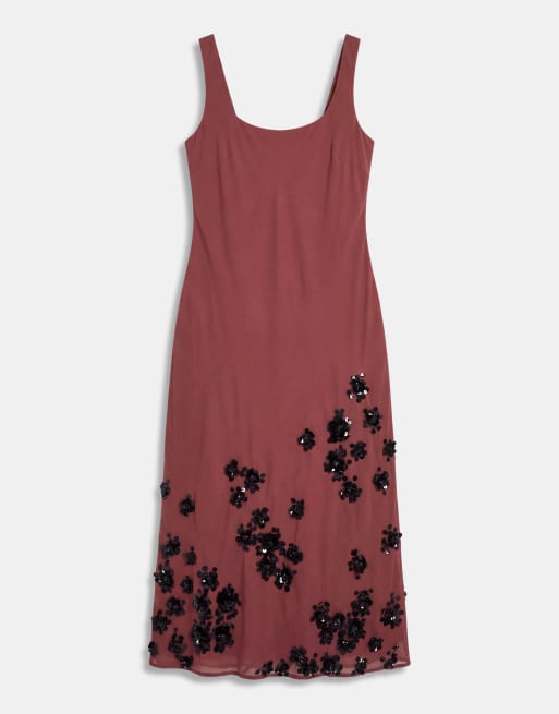 ASOS DESIGN Curve søjle-maxikjole med blomsterkant og pynt i terrakotta, 5 af 8