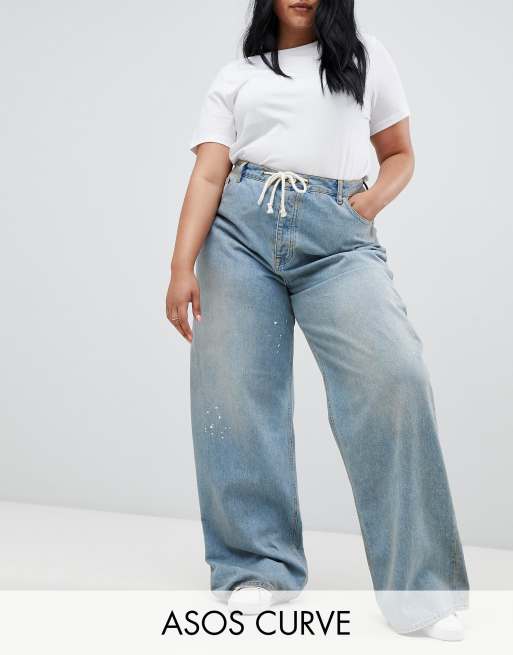 ASOS DESIGN Curve skater jeans in aged vintage wash with rope belt | ASOS
