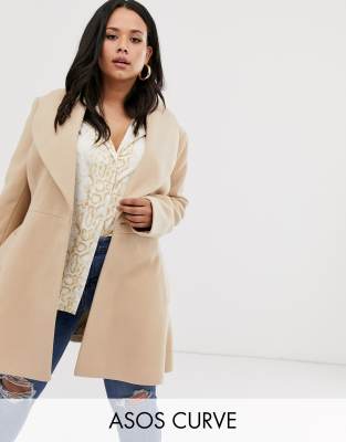 ASOS DESIGN Curve - Ausgestellter Mantel mit Gürtel - Braun