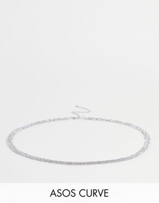 ASOS DESIGN Curve skinny cup chain diamante chain belt  in silver