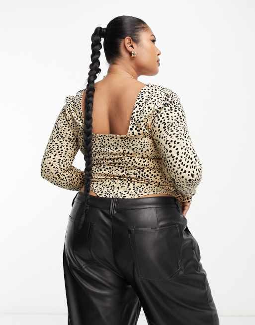 ASOS DESIGN Curve skinny fit long sleeve bodysuit in mini leopard print