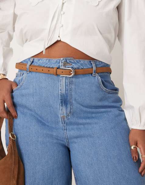 ASOS DESIGN Curve - Skinny heup- en tailleriem van imitatiesuède in lichtbruin - view 1