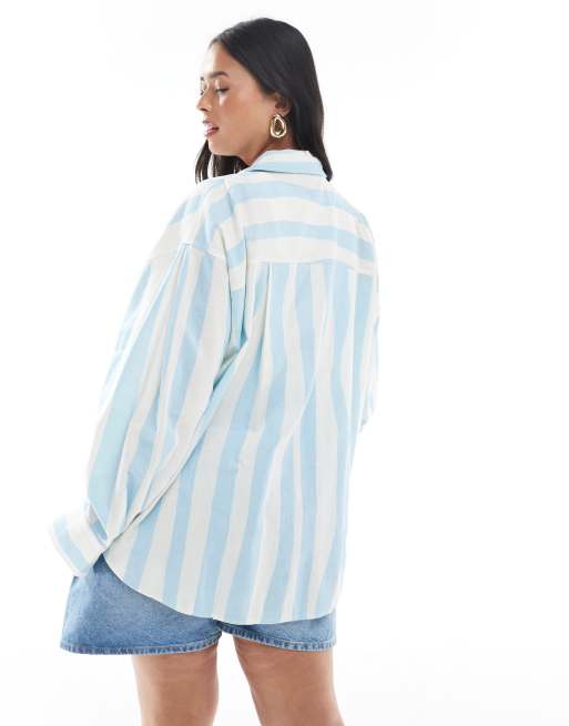 ASOS DESIGN Curve – Skjorta i oversize av linneblandat tyg med suddiga ränder, 4 av 4