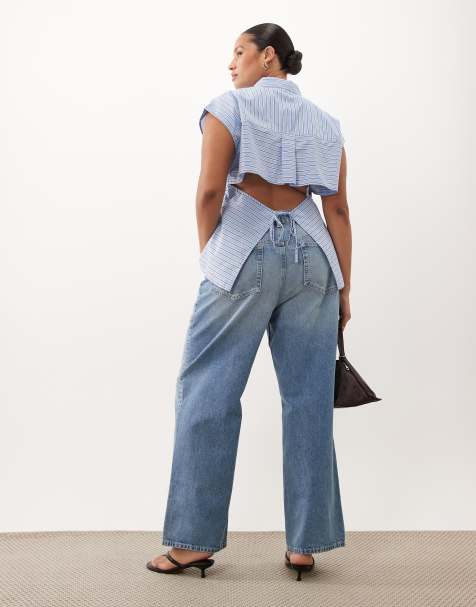 ASOS DESIGN Curve skjorta med öppen rygg och utan ärmar i blå rand - MULTI - view 1