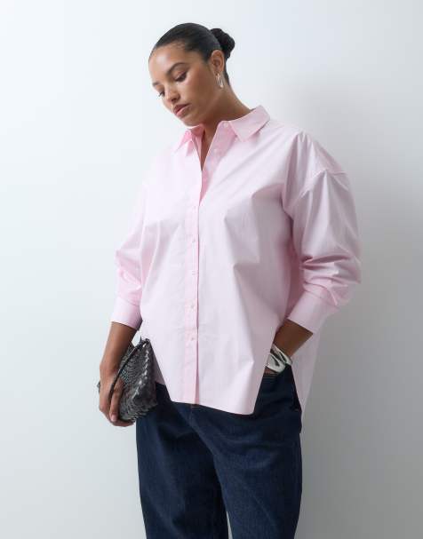 ASOS DESIGN Curve skjorte med længere kant bagpå i pink - view 1