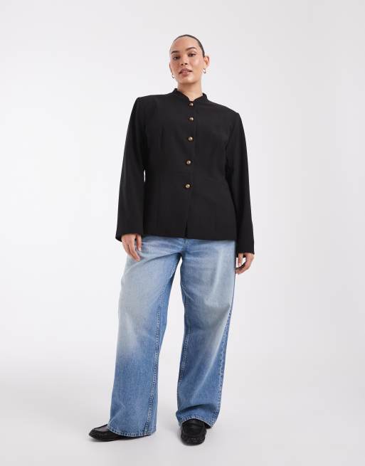 ASOS DESIGN Curve skræddersyet basic drummer-style jakke i sort, 2 af 4