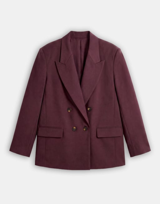 ASOS DESIGN Curve skræddersyet dobbeltradet blazer med markerede skuldre i brun, 5 af 8