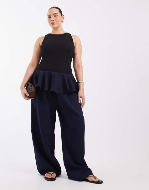 ASOS DESIGN Curve skræddersyet lavtaljet skørt-bukser i navy - view 1