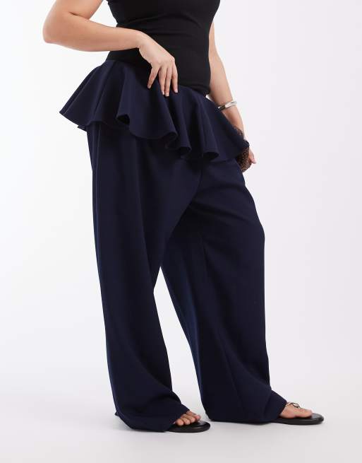 ASOS DESIGN Curve skræddersyet lavtaljet skørt-bukser i navy, 2 af 5