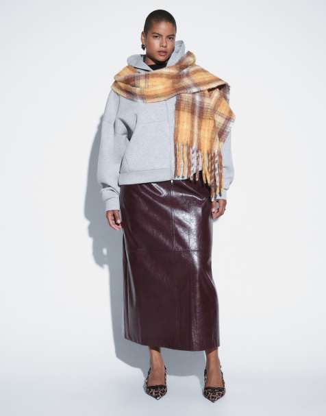 ASOS DESIGN Curve skræddersyet pencilnederdel i imiteret læder med glat linning i bordeaux - view 1