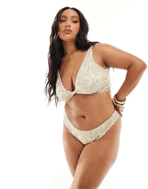 ASOS DESIGN Curve – Skręcona z przodu krótka góra od bikini w kwiatowy wzór