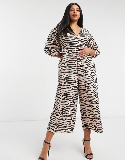 ASOS DESIGN Curve - Slå-om-jumpsuit i tekstur-jersey med dyreprint, 4 af 4
