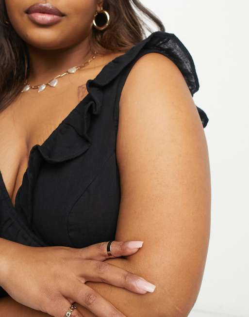 ASOS DESIGN Curve - Slå-om-midisolkjole med flæsedetalje i sort, 2 af 4