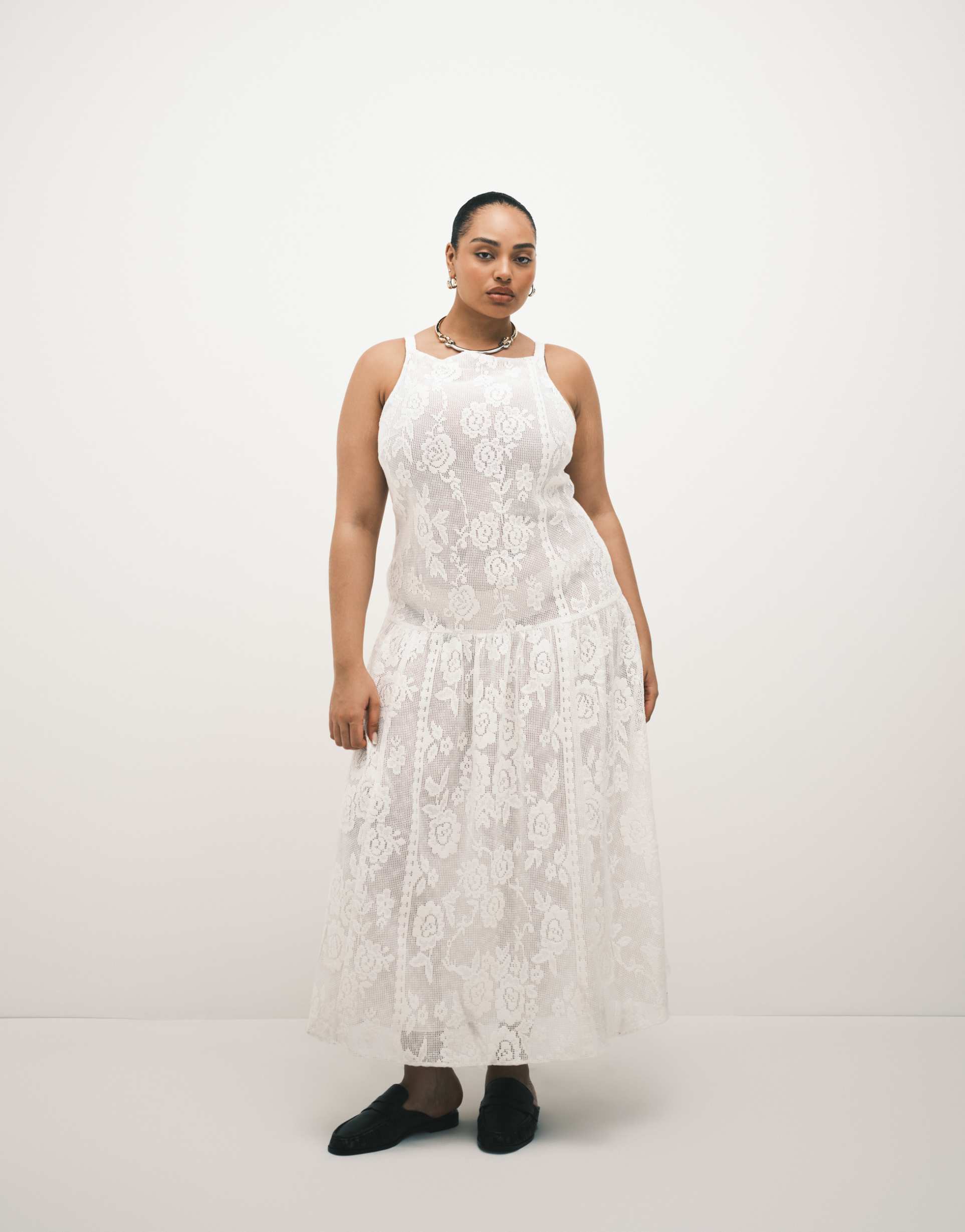 asos design curve slash neck all over lace midi dress in ivory