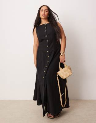 ASOS DESIGN Curve slash neck button down vest maxi dress in black