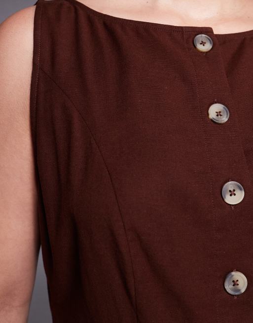 ASOS DESIGN Curve slash neck button down waistcoat maxi dress in chocolate, 3 of 4