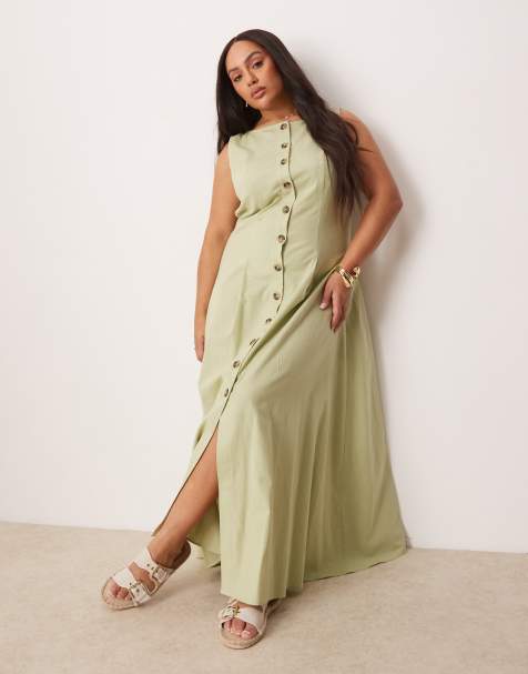 ASOS DESIGN Curve slash neck button down waistcoat maxi dress in sage - view 1