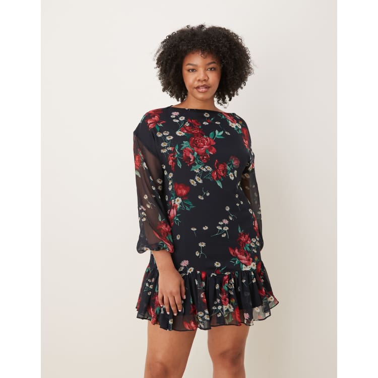black and red chiffon dress Black and Red Chiffon Overlay Wrap Midi Dress  Olivia Dress