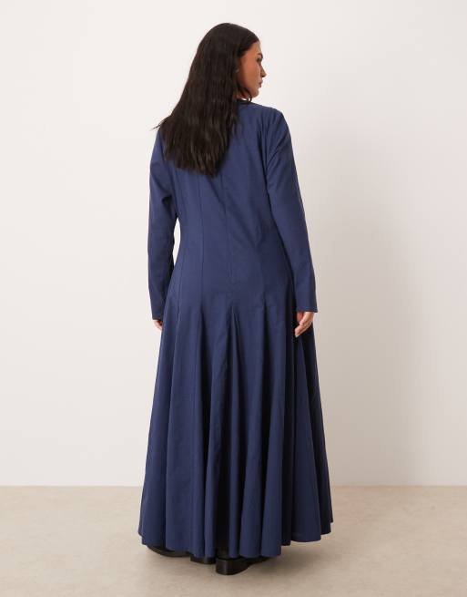 ASOS DESIGN Curve slash neck maxi dress with full skirt in navy, 4 of 4