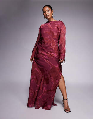 Asos Curve Asos Design Curve Slash Neck Seam Detail Burnout Maxi Dress In Red
