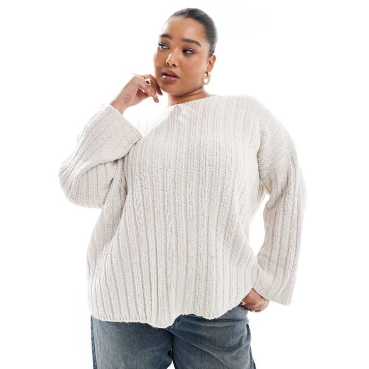 ASOS DESIGN Curve slash neck textured rib knit sweater in