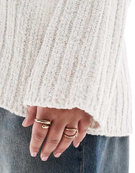 ASOS DESIGN Curve slash neck textured rib knit sweater in cream | ASOS