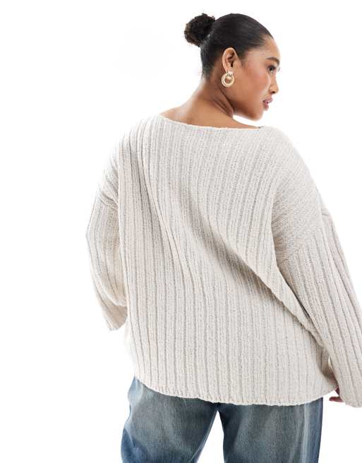 ASOS DESIGN Curve slash neck textured rib knit sweater in