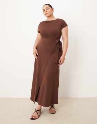Asos Curve Asos Design Curve Slash Neck Wrap Maxi Dress In Brown