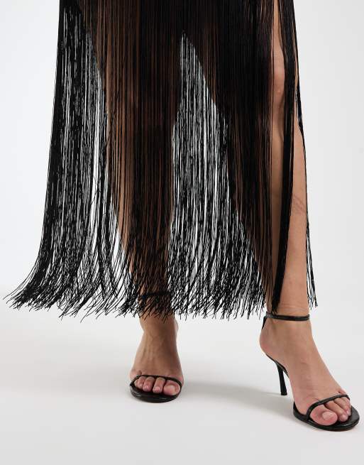 ASOS DESIGN Curve sleeveless blazer with fringe hem in black, 4 of 4