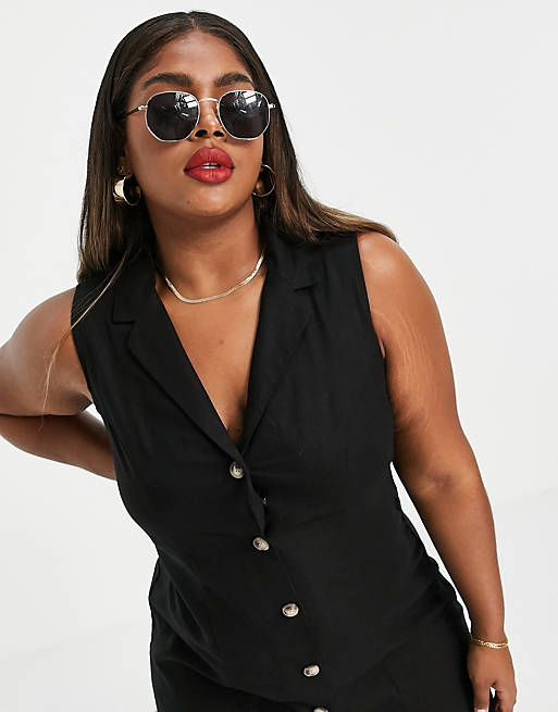  Curve sleeveless button through mini dress in black 