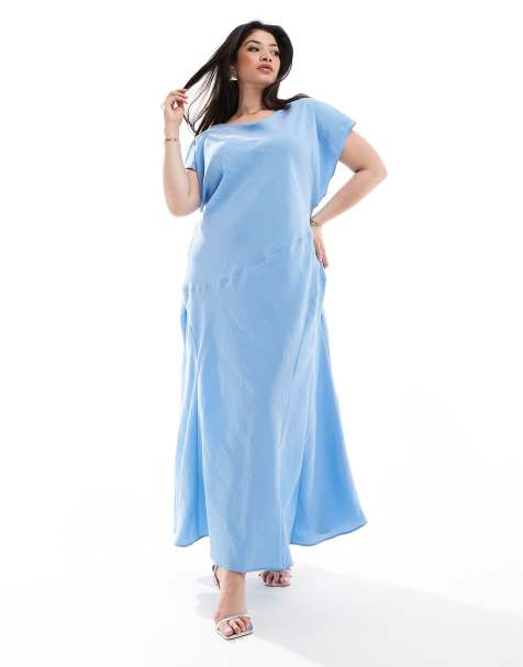 ASOS DESIGN Curve sleeveless crew neck maxi dress in blue - view 1