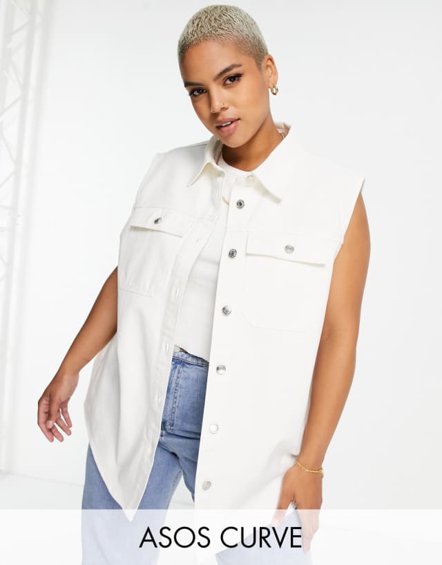 ASOS DESIGN Curve sleeveless denim jacket in white