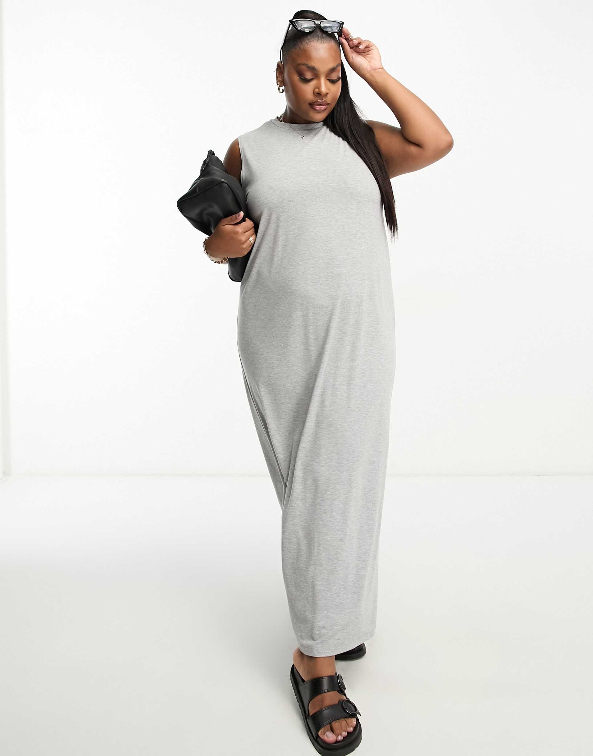 asos design curve sleeveless maxi dress in gray