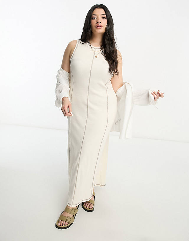 ASOS Curve - ASOS DESIGN Curve sleeveless maxi dress with contrast stitch in cream