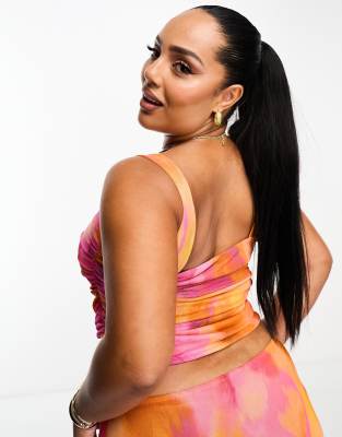 Asos Curve Asos Design Curve Sleeveless Mesh Corset Ruched Side Top In Multi