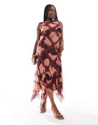 Asos Curve Asos Design Curve Sleeveless Midaxi Dress With Flare Panels In Blurred Burgundy Check-multi