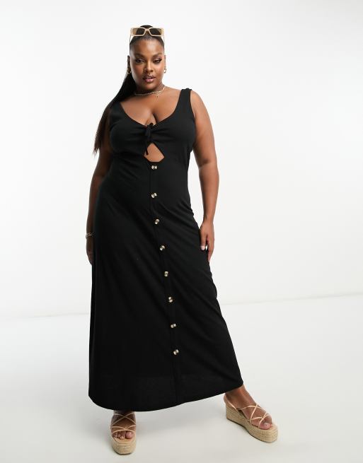 Plus Size Sleevelss Buttons Midi Dress  Midi dress plus size, Midi dress,  Dress