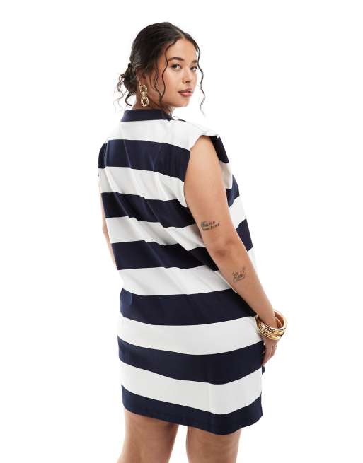 ASOS DESIGN Curve sleeveless placket shoulder pad mini dress in stripe, 4 of 4