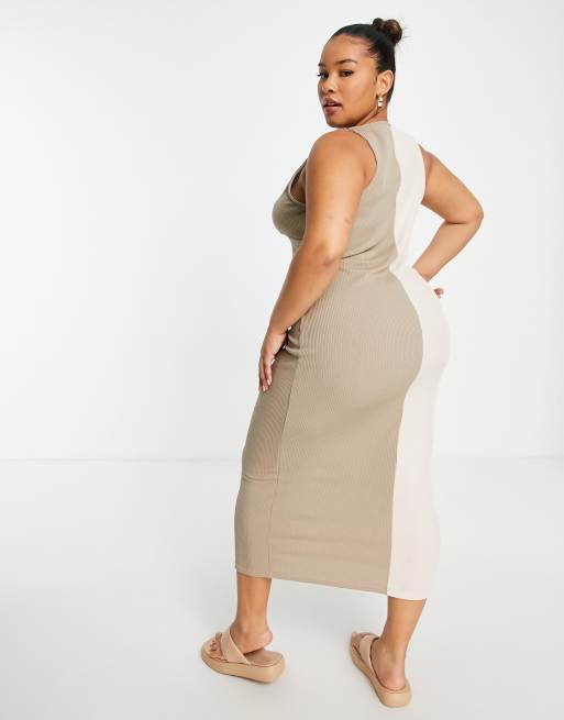 ASOS DESIGN Curve sleeveless ribbed midi button through dress in