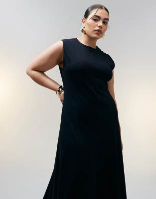 ASOS Curve ASOS DESIGN Curve sleeveless tennis midi dress in black