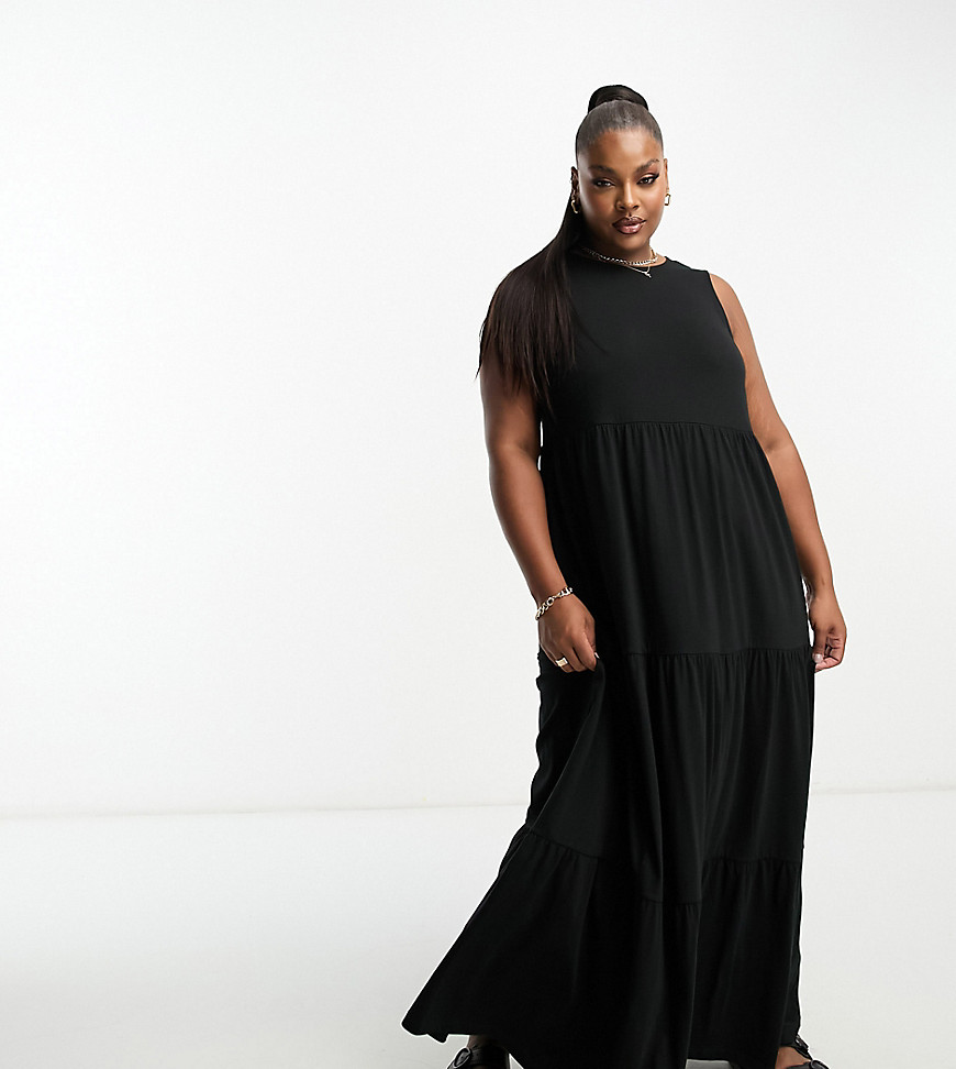 Asos Curve Asos Design Curve Sleeveless Tiered Maxi Dress In Black