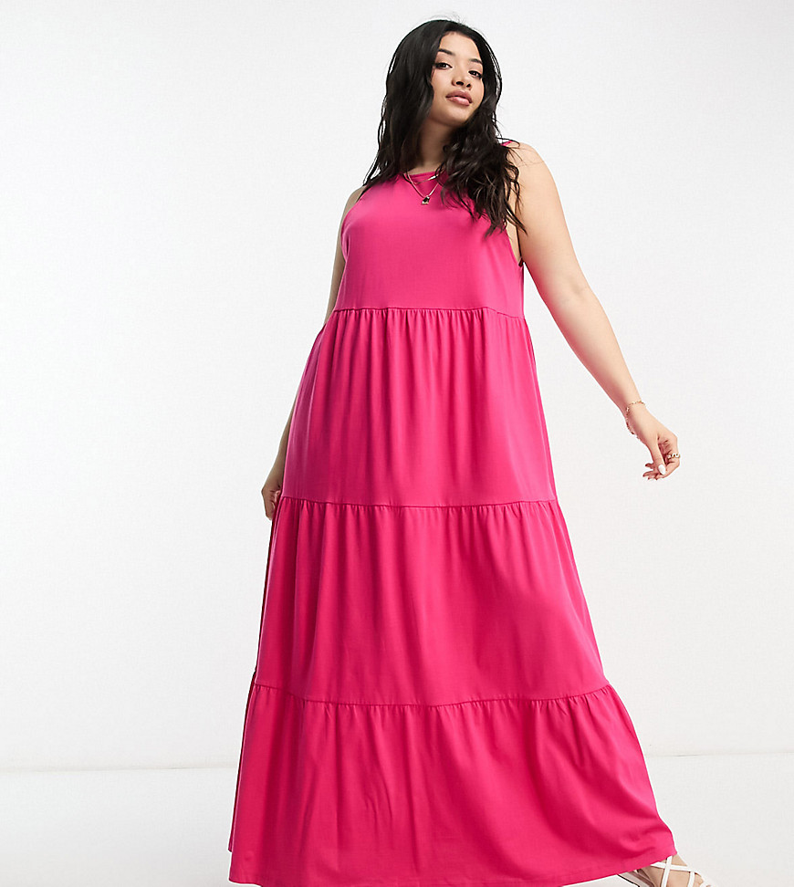 ASOS DESIGN Curve sleeveless tiered maxi dress in bright pink